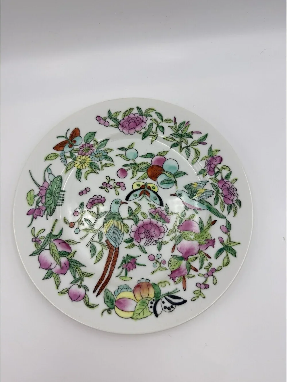 Japanese Chinoiserie 9” Plate Birds, Flowers, Butterflies Vintage
